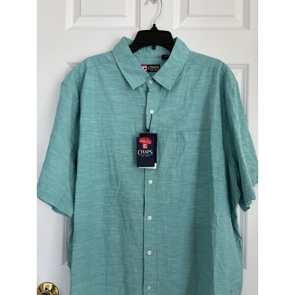 CHAPS MEN'S TOPS GREEN BUTTON DOWN SHORT SLEEVE COLLARED CASUAL TROPICAL 2X - Picture 3 of 8